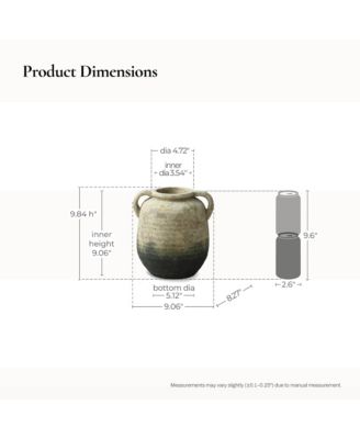 Old-World Brown with Green Bottom 9.8-Inch Tall Round Terracotta Vase with Handles