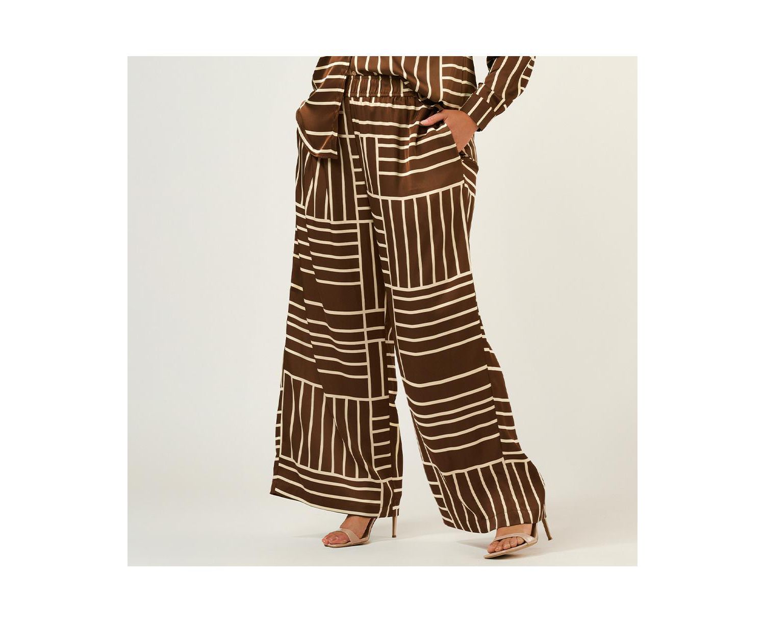 Josie Geometric Wide-Leg Elasticated Satin Pant