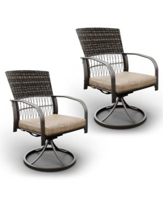 Green Rattan Swivel Patio Dining Chair Set of 2
