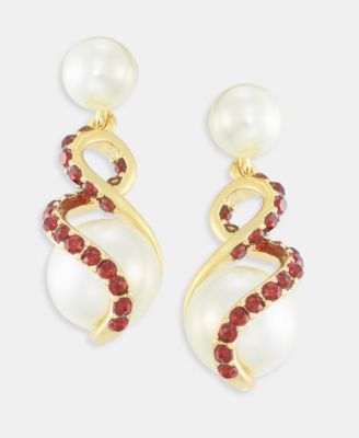Color Pav&eacute; & Imitation Pearl Drop Earrings, Macy's Exclusive