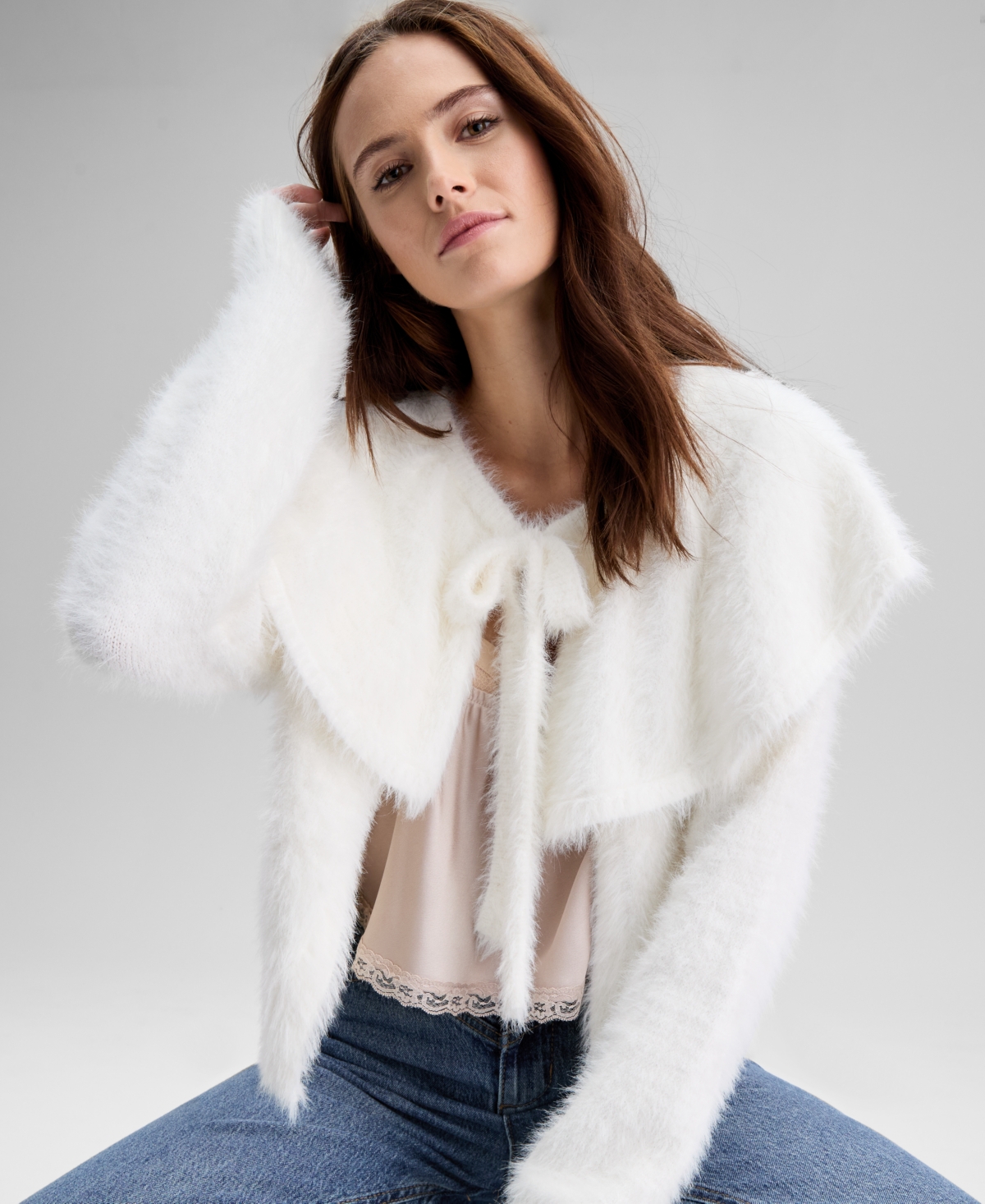 And Now This Women's Eyelash Cape Sweater, Macy's Exclusive In White