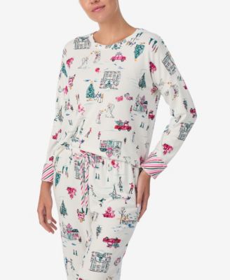 Women's Printed Round Neck Top and Pants Pajama Set