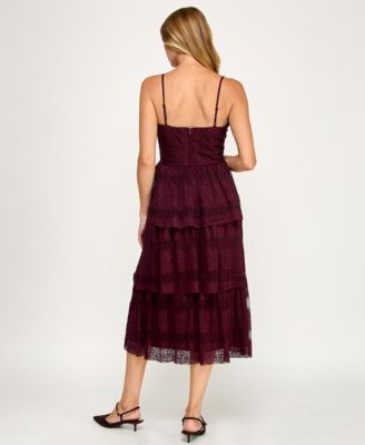 Juniors' Sleeveless Lace 3-Tiered Dress