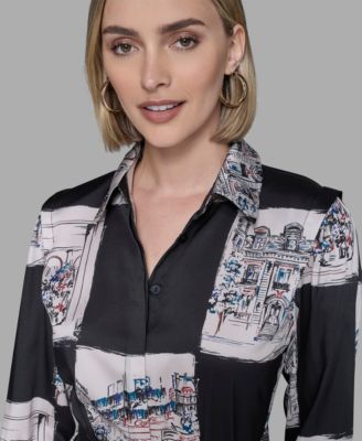 Women's Printed Belted Shirt Dress