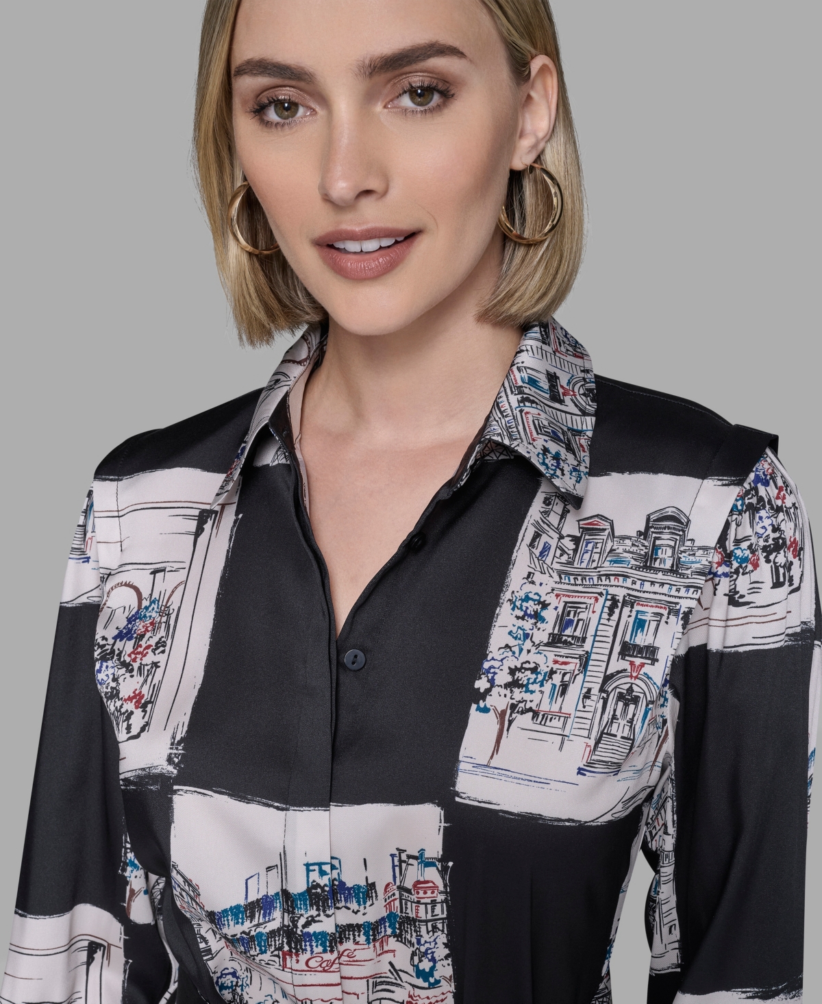 Karl Lagerfeld Paris Women's Printed Long Sleeves Shirt Dress