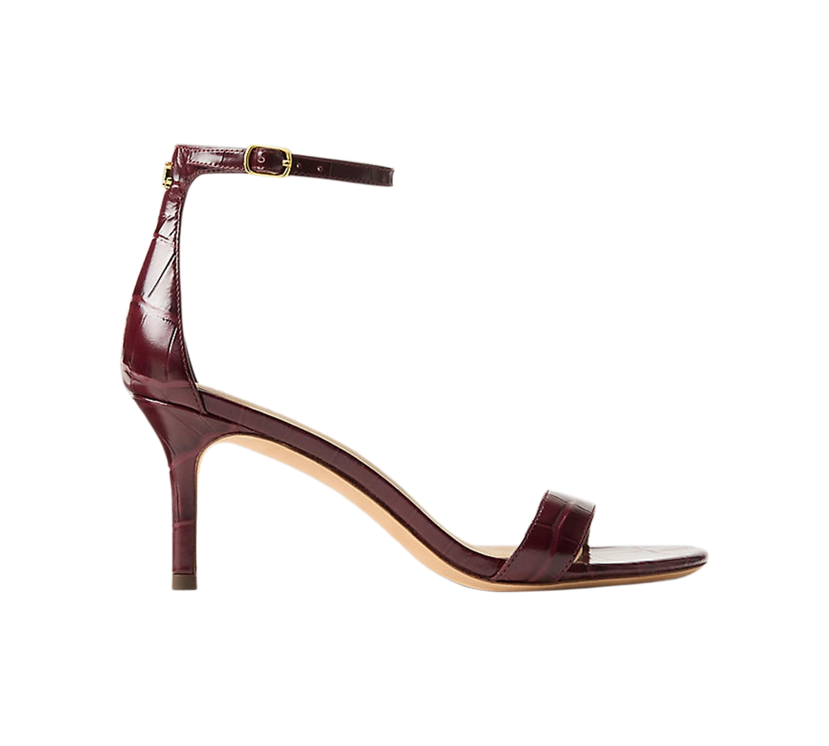 Ralph Lauren Women's Allie Mid-heel Crocodile-embossed Sandal In Burgundy