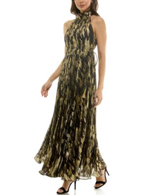 Women's Sunburst Pleated Mock Neck Dress