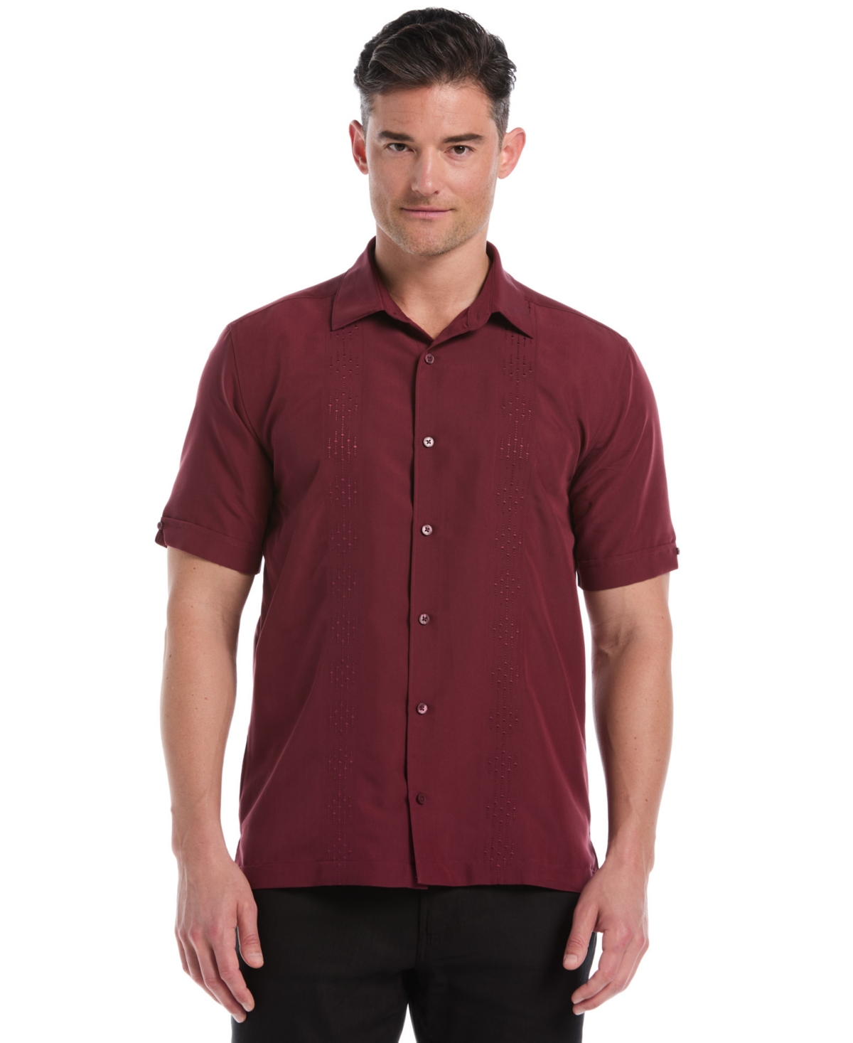 Cubavera Men's Tonal Argyle Embroidery Short Sleeves Shirt In Burgundy