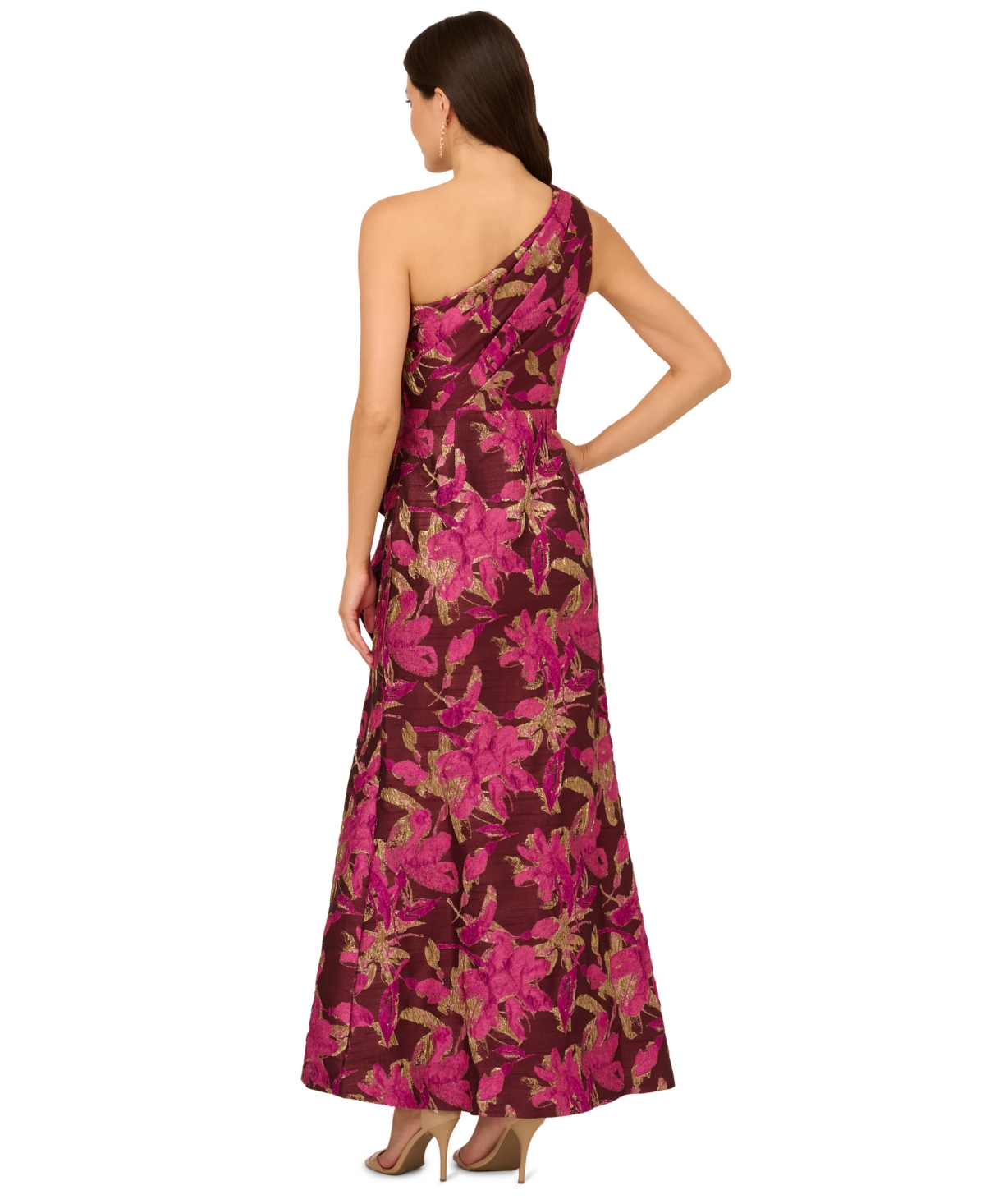 Adrianna Papell Women's Jacquard One-shoulder Gown In Burgundy