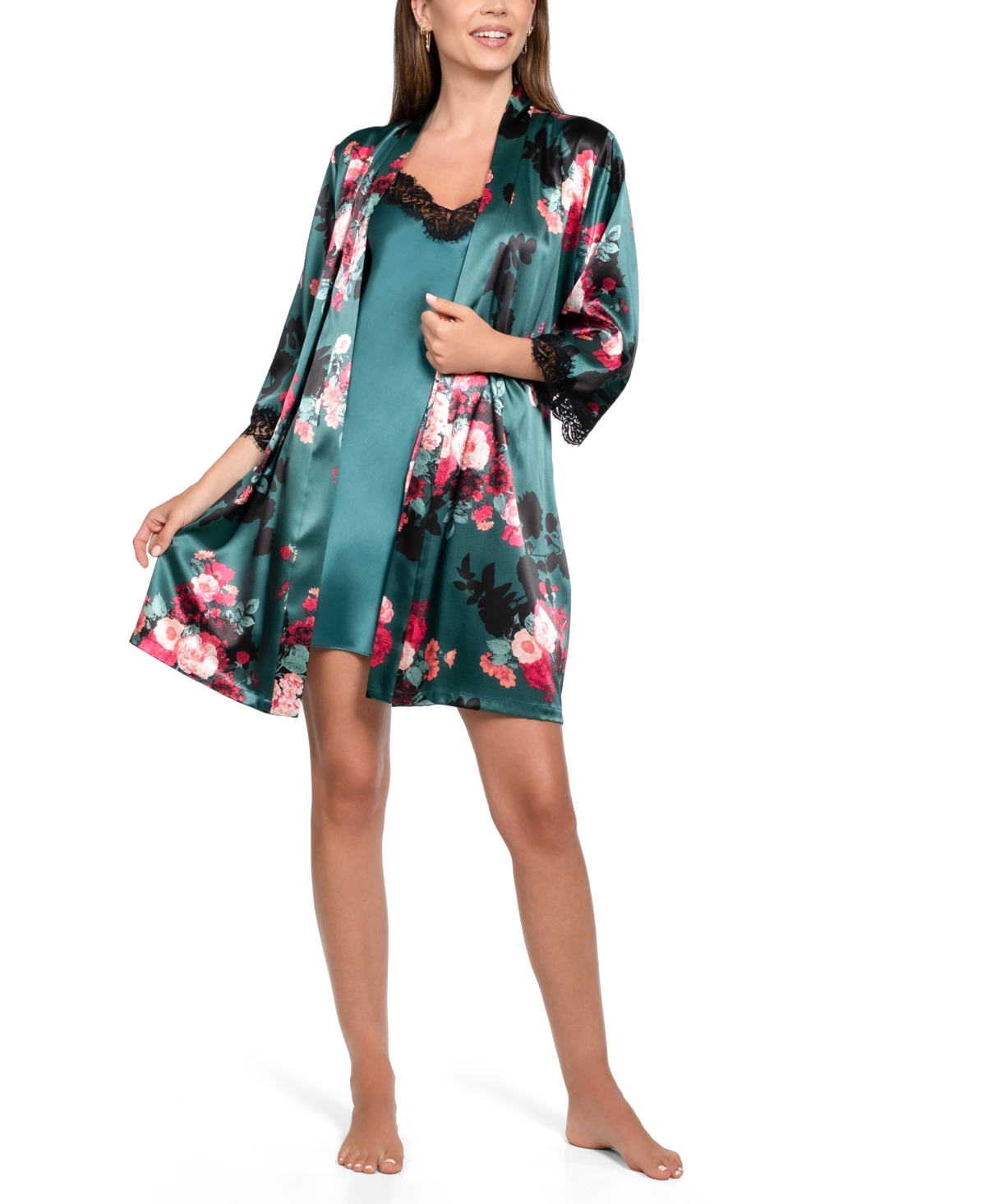 Linea Donatella Women's 2-piece Estrella Sleeveless Chemise And Wrapper Set In Green