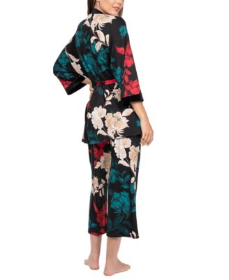 Women's 3-Piece Sharifa Floral Top, Pants and Robe Pajama Set