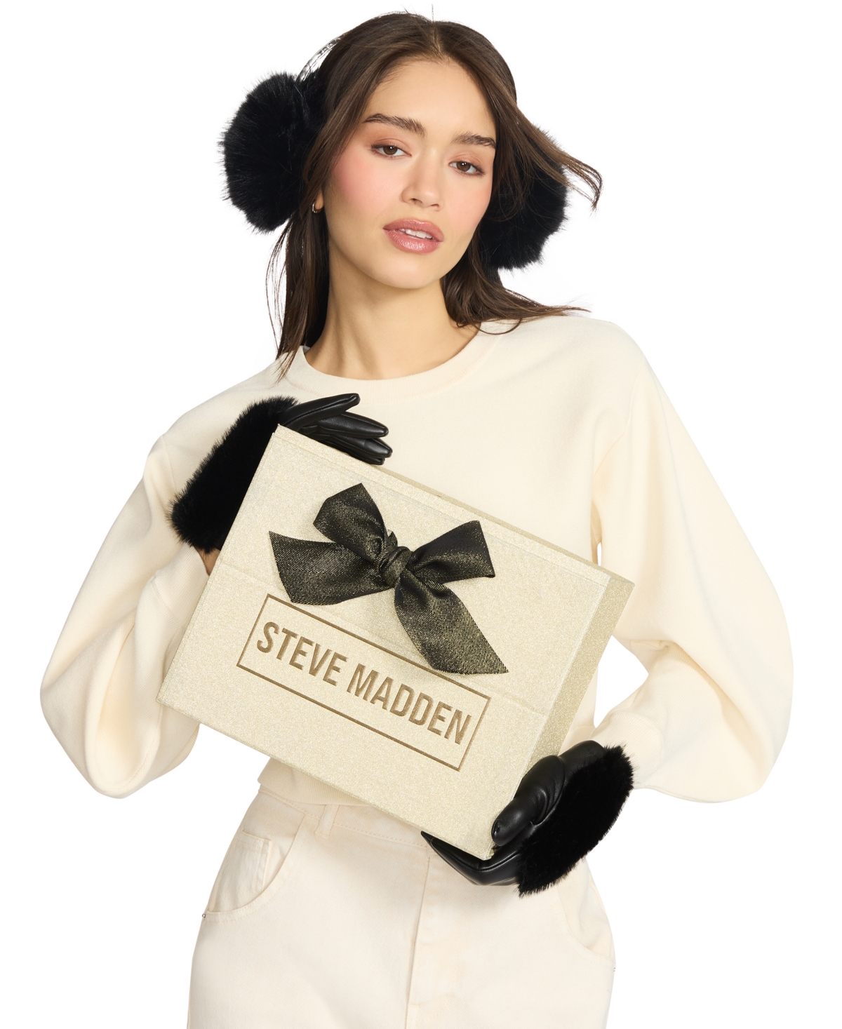 Steve Madden Women's 2-piece Snake Band Earmuff And Gloves Gift Set In Brown