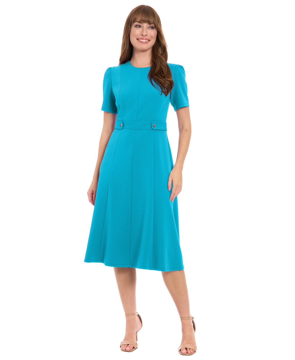 London Times Women's Solid Crew Neck Dress