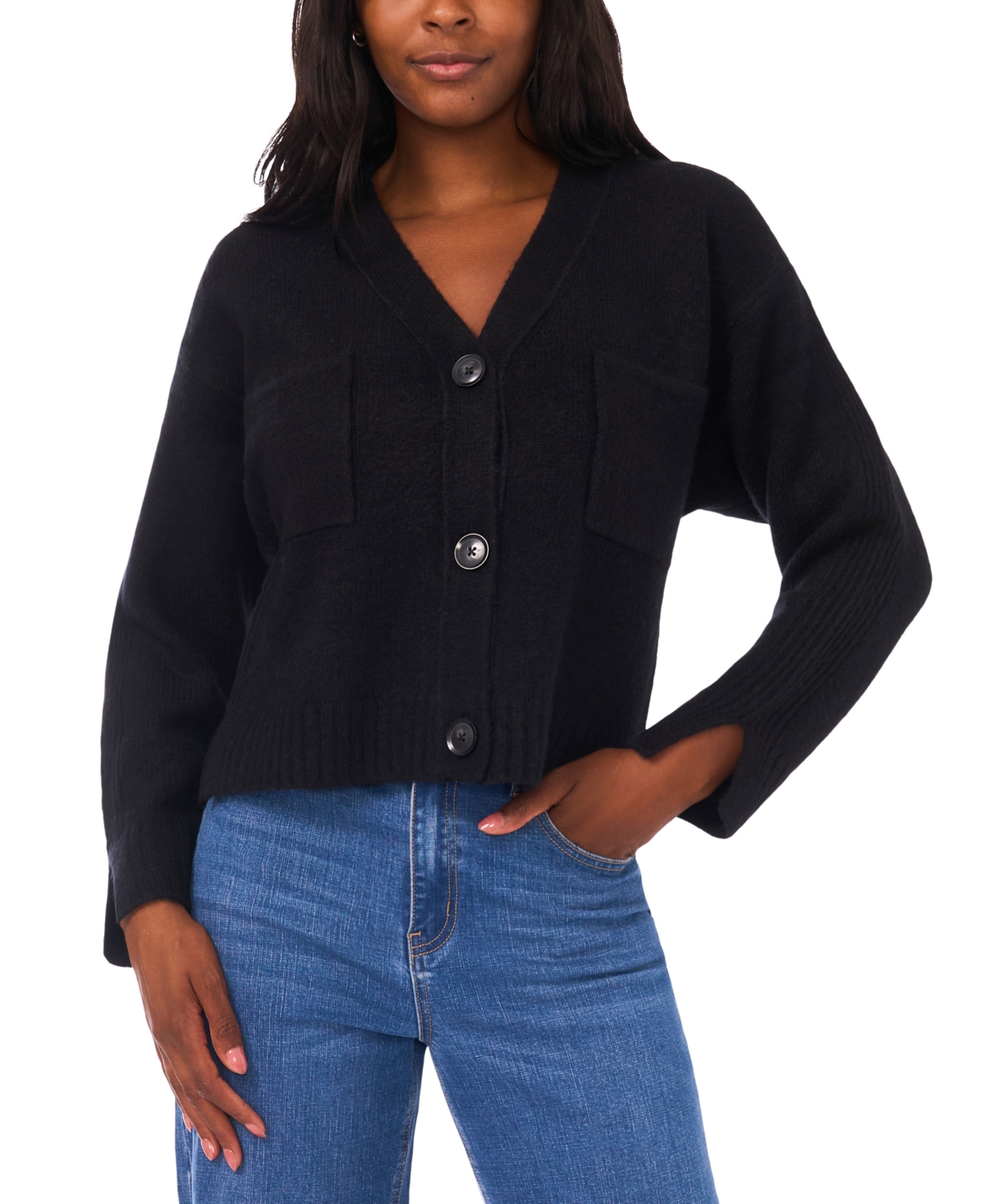 1.state Women's Cropped V-neck Oversized Cardigan In Black