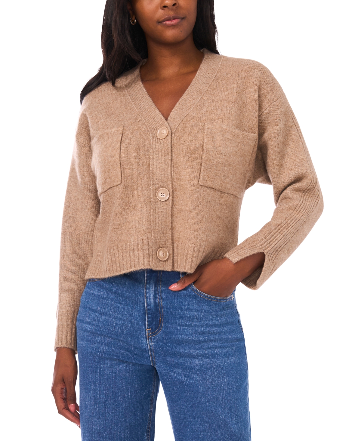1.state Women's Cropped V-neck Oversized Cardigan In Brown