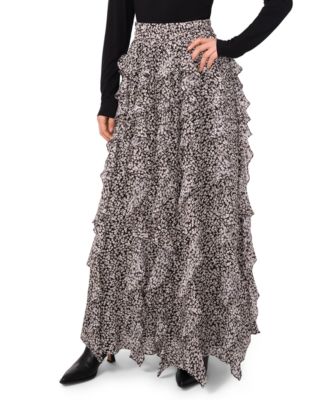 1.STATE - Women's Printed Ruffle Maxi Skirt