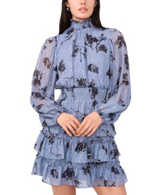 1.STATE - Women's Printed Long Sleeve Mock Neck Dress
