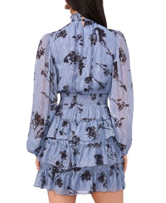 Women's Printed Long Sleeve Mock Neck Dress