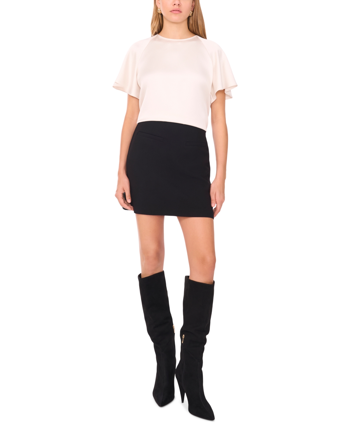 1.state Women's Flutter Sleeve Crewneck Blouse In White