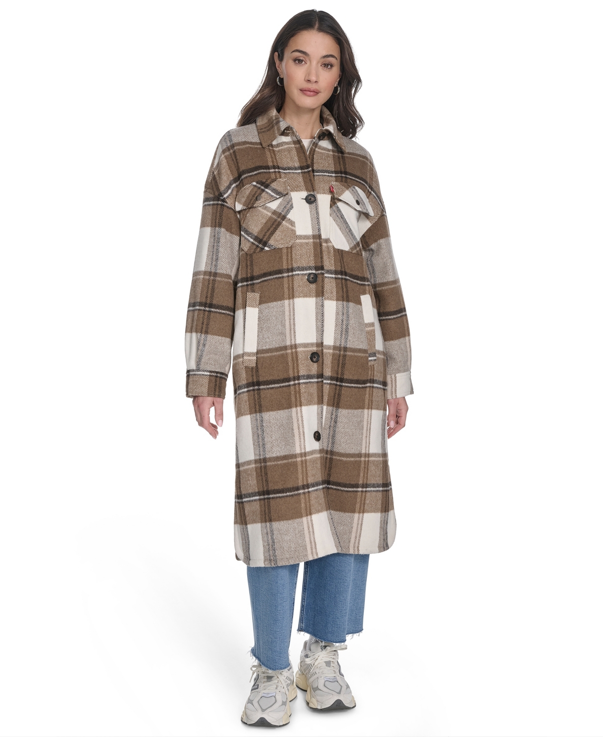 Levi's Women's Regular Long Wool Blend Plaid Coat In Multi