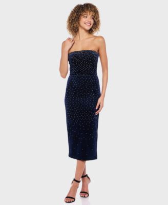 Alex & Sophia - Junior's Velvet with Stones Strapless Dress