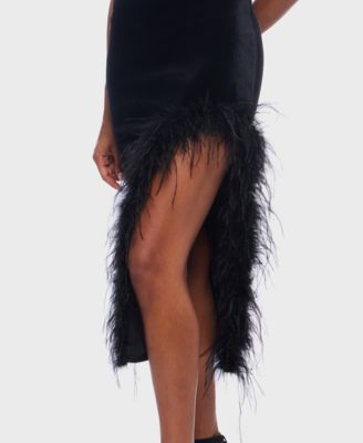 Junior's Strapless Midi Feather Dress