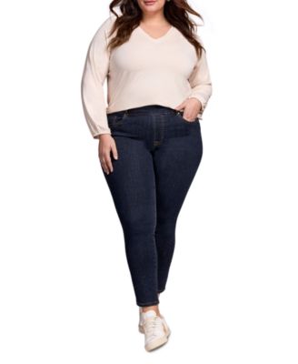 Plus Size Audrey Mid Rise Pull-On Slim Ankle Glitter Jeans