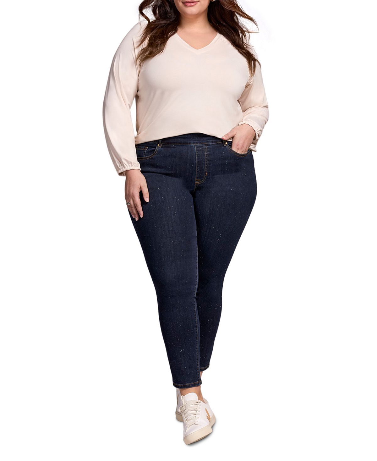 Tribal Plus Size Audrey Mid Rise Pull-On Slim Ankle Glitter Jeans view 3 — MAYCSS fashion products