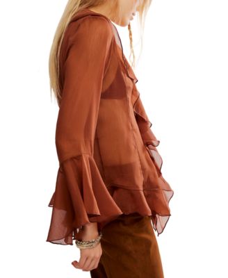 Women's Ruffle Design Bell Sleeve Top