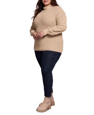 Plus Size Cable Knit Mock Neck Sweater