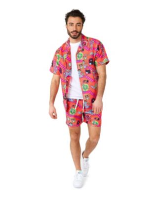 Men's Hawaiian 2 Piece Set - Rick & Morty Summer Beach Wear - Slim Fit - Includes Short Sleeve Shirt and Shorts