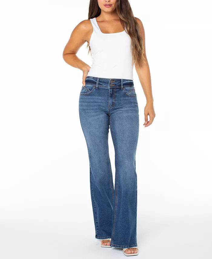 Juniors' Double-Button Distressed Bootcut Jeans - thumbnail 9