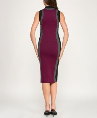 Juniors' Sleeveless Mock Neck Midi Sweater Dress