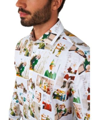Men's Elf Christmas Shirt - Christmas Party Shirt - Stylish Button-Up Shirt - White - Long sleeve