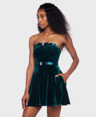 Juniors' Velvet Strapless Bustier Bodycon Dress