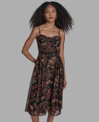 Women's Printed Sweetheart Neck Midi Dress