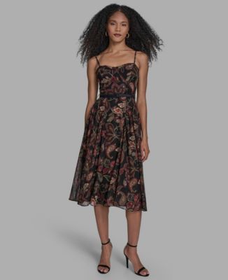 BCBG - Women's Printed Sweetheart Neck Midi Dress