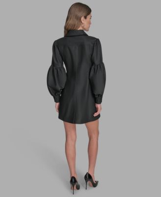 Women's Button-Front Balloon Sleeve Mini Denim Dress