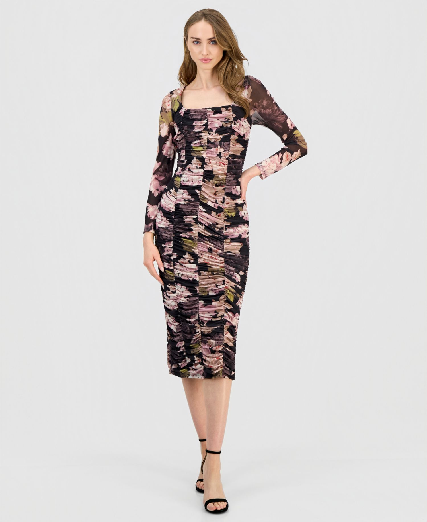 Women's Square-Neck Ruched Midi Dress