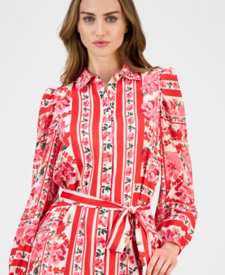 Women's Printed Flounce-Hem Shirtdress