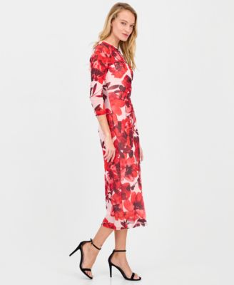 Women's Side-Ruched 3/4-Sleeve Midi Dress