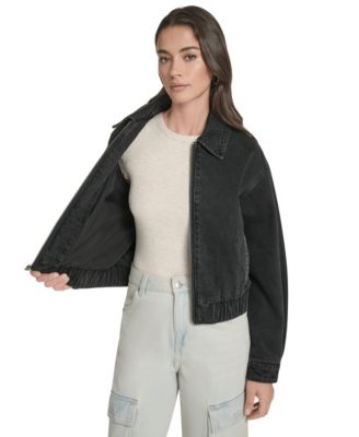 Women's Laydown Collar Denim Bomber Jacket