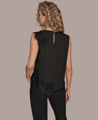 Women's Sleeveless Embellished Lace Trim Top