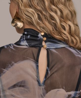 Women's Printed 3/4-Sleeve Gathered Overlay Front Dress