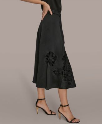 Women's Floral Cutout Satin Midi Skirt