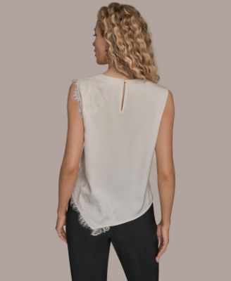 Women's Sleeveless Embellished Lace Trim Top