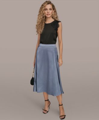 Women's Floral Cutout Satin Midi Skirt
