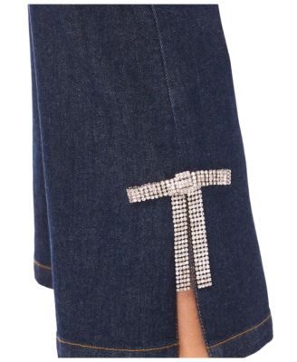 Women's Cropped Flare Bow Detail Mid Rise Jeans