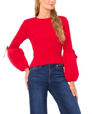 CeCe - Women's Mix Media Rib Knit Balloon Long Sleeve Blouse