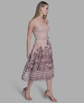 Women's Border Print Sleeveless Midi Dress